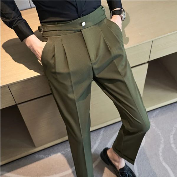 Pantaloni in stile britannico autunno nuovo abbigliamento in vita pantaloni da uomo cintura design slim fit pantaloni formali uffici di matrimonio sociale pantaloni