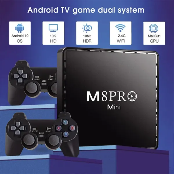 Консоли M8Pro Мини игровая консоль 10K 64G 10000 Ретро-игры Android 10 Smart TV Box iptv WiFi 2.4G Двойная система H313 Видеоигры