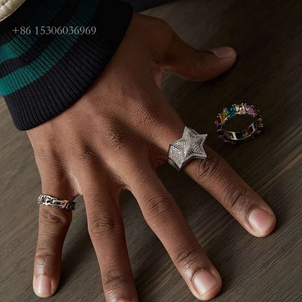 Xingguang atacado design personalizado hip hop congelado real sier sterling masculino jóias finas moissanite anéis de diamante para homem
