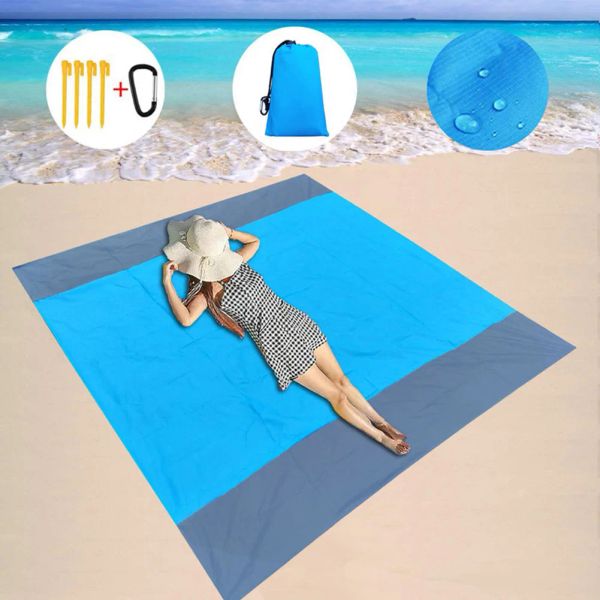 Mat 2x2.1m su geçirmez kum ücretsiz cep plajı battaniyesi açık piknik mat taşınabilir katlanır kamp paspaslı yatak