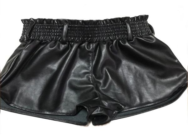 Schwarze Kunstleder-Biker-Shorts für Damen, elastisch, hohe Taille, breite Bein-Shorts, modisch, Herbst, lässig, sexy Damen-Leder-Shorts, Femme 212371678