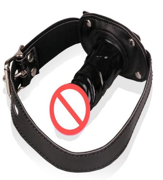 Вилка для пениса, черный запираемый ремешок на силиконовом фаллоимитаторе, кляп для рта, кожаный ремень безопасности, секс-игрушки для пары JJD02423941637