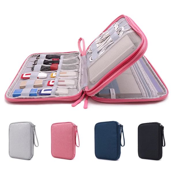 Sacos organizador de cabos saco de viagem doublelayer gadget saco de viagem acessórios eletrônicos armazenamento de cabo transportar jogo jogador tablet saco