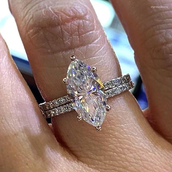 Cluster-Ringe CAOSHI Stilvoller Marquise-Schnittring für Frauen Silberfarbe Fingerzubehör Verlobungszeremonie Trendige Hochzeitsbänder Schmuck