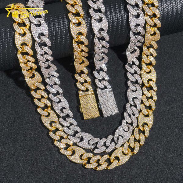 Iced Out 15 mm Schweinsnasen-Gliederkette 925 Silber Pass Diamond Tester Moissanit Cuban Link-Halskette vergoldetes Armband für