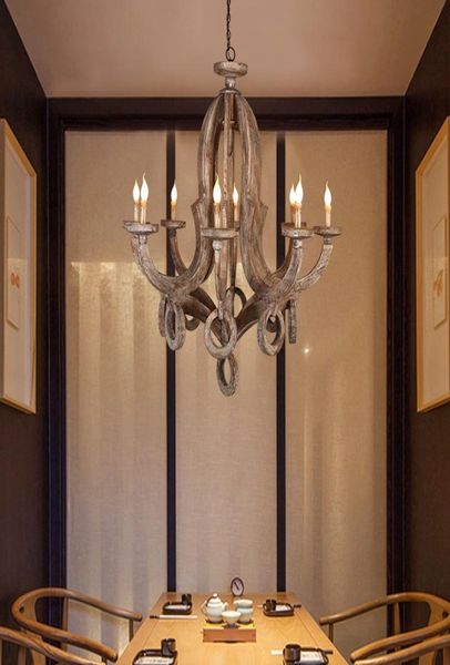 Lampade a sospensione Lampadario in legno vintage Illuminazione per soggiorno Camera da letto Cucina Lustre Lampadari Soffitto Retro Home Decor Light2184278