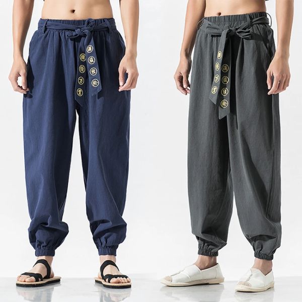 Pantaloni Costumi tradizionali cinesi Cintura con testo ricamato Pantaloni Harem taglie forti Pantaloni sportivi da uomo Tai Chi oversize stile nazionale