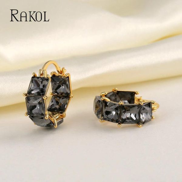 Серьги-кольца RAKOL, модные черные циркониевые серьги премиум-класса для женщин, 2024, корейские геометрические украшения, вечерние аксессуары для ушей