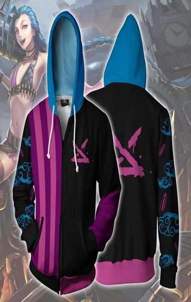 Jogo Arcane Jinx 3D Impressão Zip Up WomenMen Moletom Com Capuz Streetwear Hip Hop Cosplay Zipper Jaqueta Com Capuz Casual Sportswear3596822