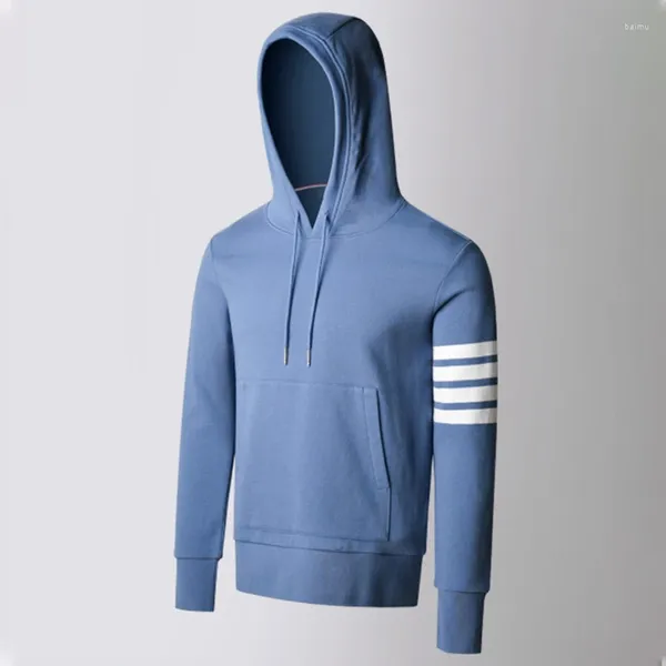 Hoodies masculinos moletom de luxo outono-inverno cardigan topos masculino com capuz listrado pullovers com capuz jaquetas de cor sólida casacos masculinos