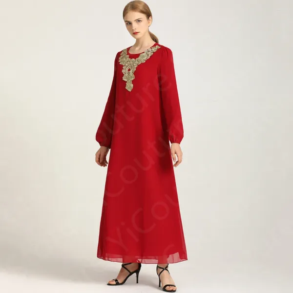 Vestidos de festa clássico vestido muçulmano vermelho 2024 baile de formatura mangas compridas saudita árabe vestidos de noite em torno do pescoço casamento tornozelo comprimento
