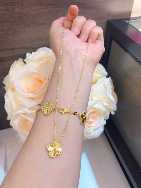 Collane Bracciale a catena in oro puro con ciondolo 24k con collana set pawnable dubai bracciale in vero oro con collana set per donna 240302