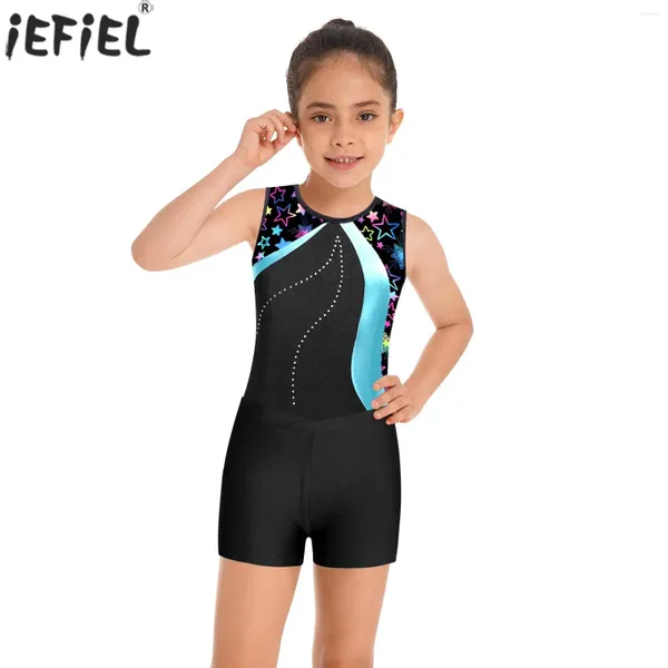 Conjuntos de roupas crianças meninas esportes ginástica treino conjunto sem mangas retalhos impressão figura patinação no gelo desempenho collant com shorts