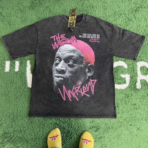 Maglietta Hellstar T-shirt da uomo Frog Drift Moda Vintage Allentato Basket Grafica Retro Lavaggio Estate The Worm Dennis Rodman T-shirt oversize Top Uomo 2499