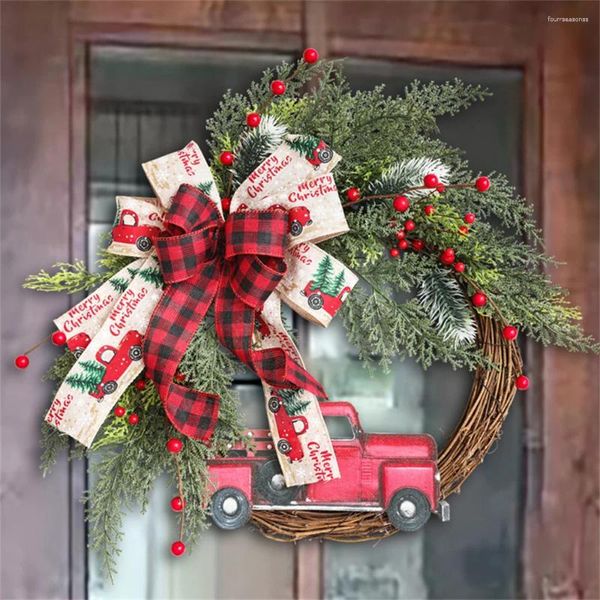 Dekorative Blumen Weihnachten Tür Kranz Girlande Holz Auto Rote Beere Wandbehang Ornament Frohe Dekoration Für Zuhause Jahr 2024