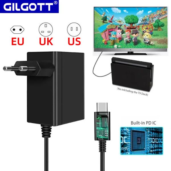 Carregadores Gilgott UE EUA UK Plug AC Adaptador Carregador Fonte de Alimentação para Nintendo Switch NS Lite OLED Dock Station Kit de Carregamento Rápido