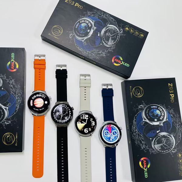 Z93 Pro Relógio Inteligente Sensor de Dedo Tela AMOLED Redonda Bússola de Freqüência Cardíaca Chamadas Bluetooth Pedômetro Música Peixe de Madeira Ao Ar Livre Smartwatch Masculino Pulseira Esportiva