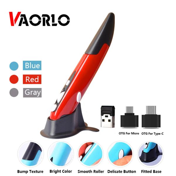 Ratos VAORLO Novo 2.4G Wireless Mouse Pen 1600DPI 4 Key Personalidade Criativa Vertical PenShaped Stylus Bateria Mouse para PC e Laptop