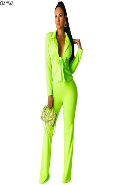 2019 Sonbahar Kış Kadınları Katı Neon Yeşil Beyaz Blazer Pantolon Takım İki Parça Set Office Lady Classic Trachsuit Kıyafet Glyy50734044476