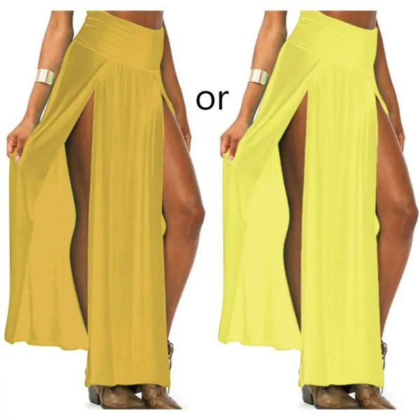 Skirt Womens High High Wiist Sexy a doppia fessura a doppia fessura Open Open Maxi Long Skirt Solido Colora di Bikini in bikini in bikini.