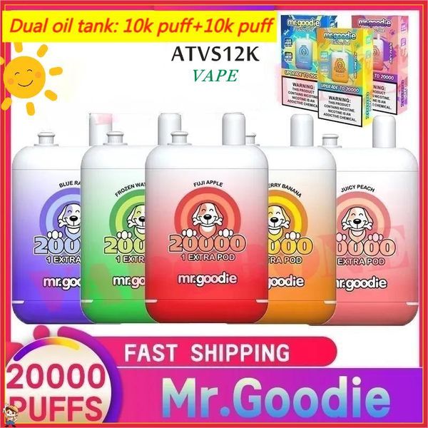 Большие затяжки Vape Mr.goodie 20K Puff Orsosable Vape Rechargable E Сигареты 20K Puffs Coil 12 вкуса 20 мл*2 E-Liquid Puff 20000 Vaper Dual Oil Silos