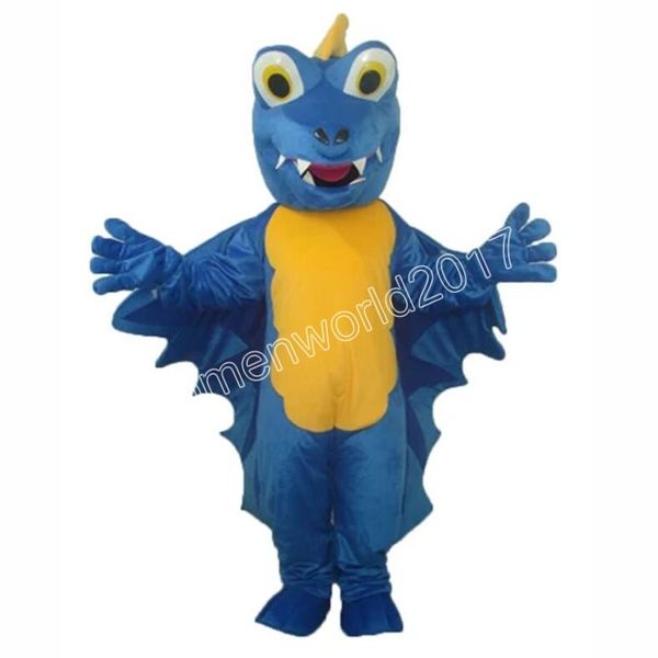 2024 Vendite calde Halloween Blu Dinosauro Costume della mascotte Vestito operato da carnevale Tema del fumetto Vestito operato per uomo Donna