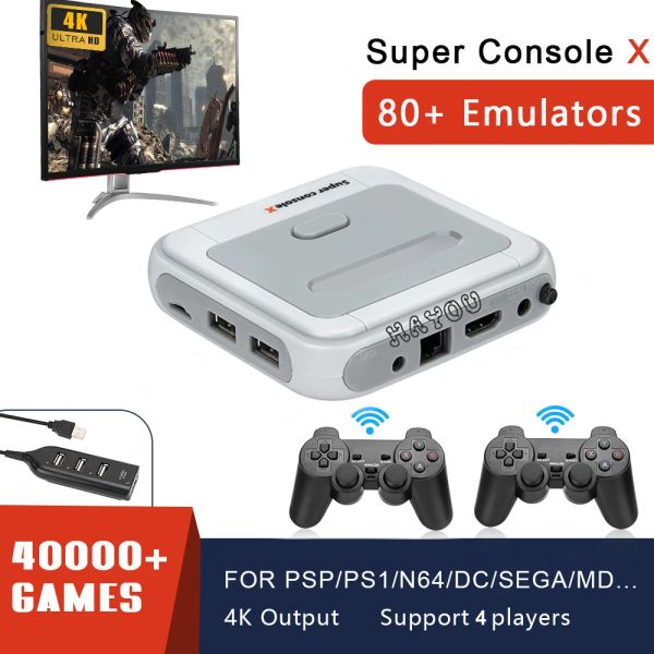 Jogadores retro super console x tv console de videogame para psp/ps1/md/n64 80 + emuladores wifi 4k hd super console com 40000 + jogos