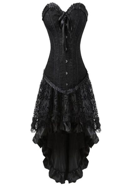 Steampunk-Korsettkleid, 2-teiliges Set, Kostüm, Cosplay, Gothic-Punk-Gürtel, High-Low-Piraten-Spitze, Vintage-viktorianisches Party-Club-Kleid8405616