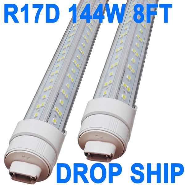 R17D Rotatable HO Base 8FT LED Tube Light 144W, Substituição de lâmpadas fluorescentes de 300W Luzes de loja, 8FT, Dual-Ended Power, Cold White 6000K, Clear Cover, AC 90-277V crestech