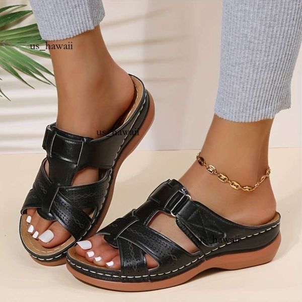 Verão feminino cunha premium ortopédico dedo do pé aberto sandálias vintage antiderrapante couro do plutônio casual sapatos de plataforma feminina