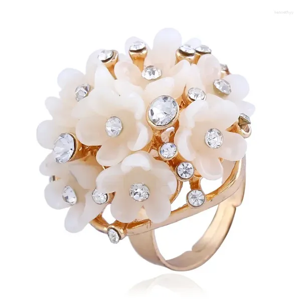 Cluster Ringe Romantische Goldfarbe Beige Kleine Blume Kristall Strass Hochzeit Finger Einstellbar für Frauen Mädchen Modeschmuck