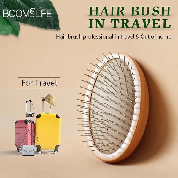 Brosse Cheveux Femme Kopfmassage-Haarbürste aus Stahl, Mini-Taschen-Haarbürste aus Holz für die Kopfhaut mit Stahlnadel, Airbag, breiter Zahnkamm 240226