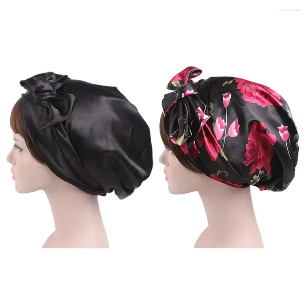 Berets 2 Pcs Mulheres Quimioterapia Cabelo Encaracolado Bonnet Dormindo Long Tail Mulher Lenço de Cabeça de Seda