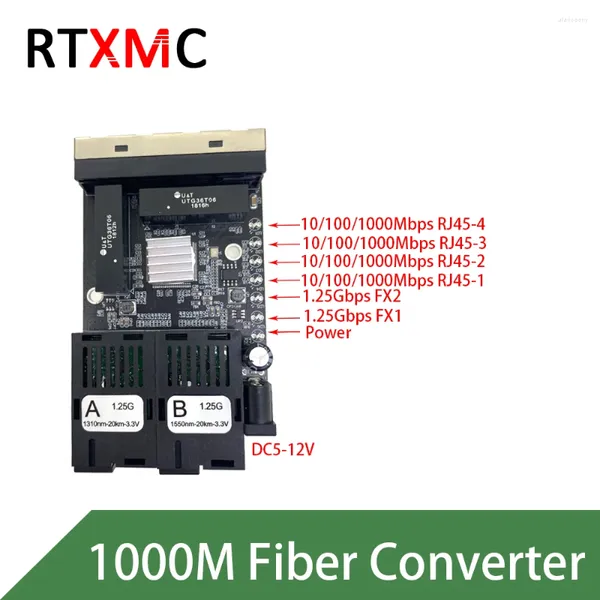 Glasfaserausrüstung 5pcs2SC4GE Konverter 10/100/1000M Gigabit Ethernet Switch Optische Medien SingleMode 4RJ45 UTP und 2SC