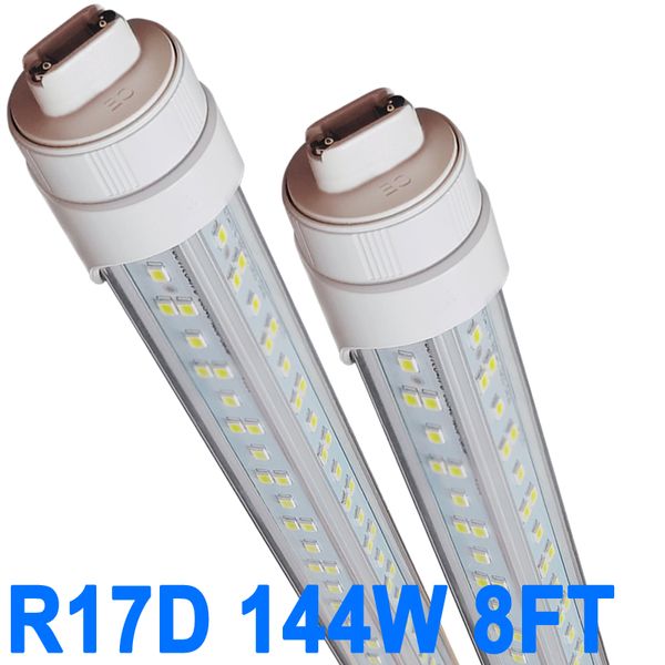 Lâmpada LED R17D de 8 pés, em forma de V, tubos LED T8 de 144 Watts, tampa limpa, 18000LM super brilhante, luz de loja de 2 pinos, 6500K, substituição de luz fluorescente T8 T10 T12 crestech