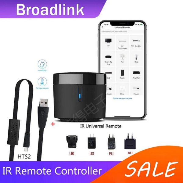 Controlla Broadlink RM4mini + HTS Sensore di umidità della temperatura WiFi Telecomando IR per aria condizionata TV set-top Box Funziona con Alexa