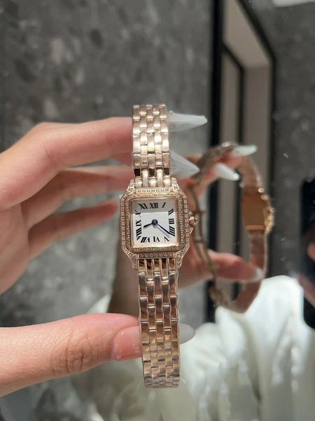 Piccoli orologi con scatola con diamanti orologio di design da donna Orologio da 22 mm Movimento al quarzo importato di alta qualità con cassa in acciaio di precisione e quadrante placcato argento