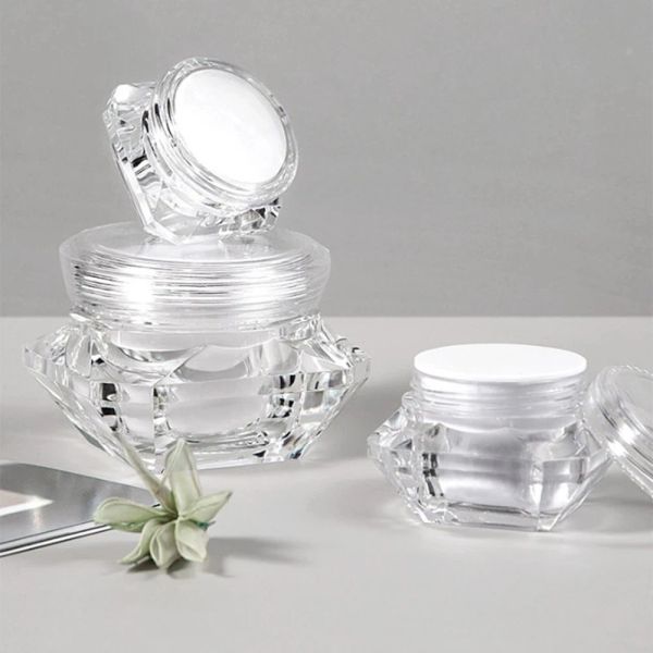 Flaschen 10pcs 5g 10 g 15 g leeres Plastikglas Diamant Form klarer Topf für Nagelkunst Glitzer Mini Kleine Make -up -Creme Kosmetikbehälter Neu