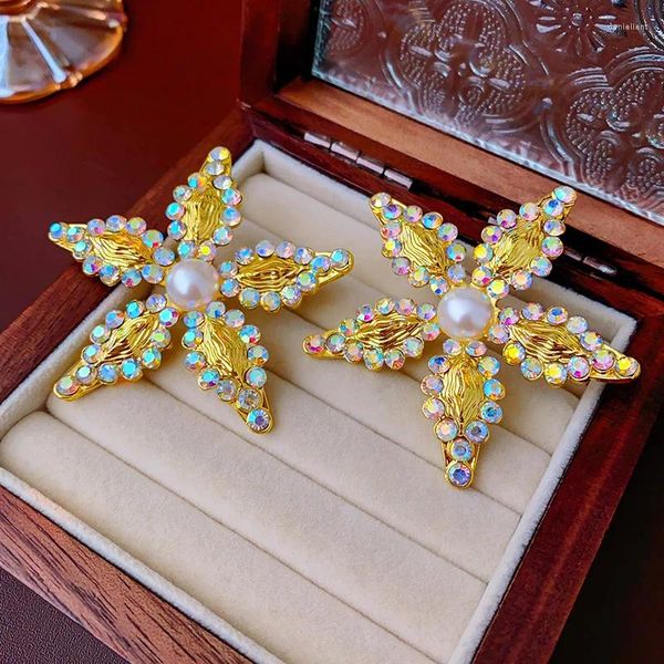 Stud Küpe LifeFontier Renkli Rhinestone Çiçeği Kadınlar İçin Büyük Küpe Vintage Absagarit Çiçek Kristal Partisi Takı Hediyesi