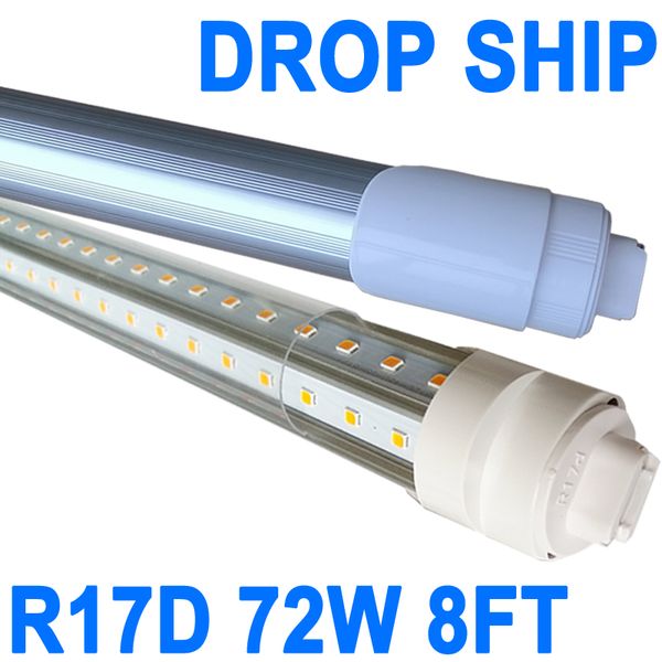 72W T8 LED Tüp Işıkları 8 Ayak, R17D HO Floresan Ampul Değiştirme, Soğuk Beyaz 6500K, Şeffaf Kapak, Çift Uçlu Powered, Balast Bypass AC 90-277V CRESTECH