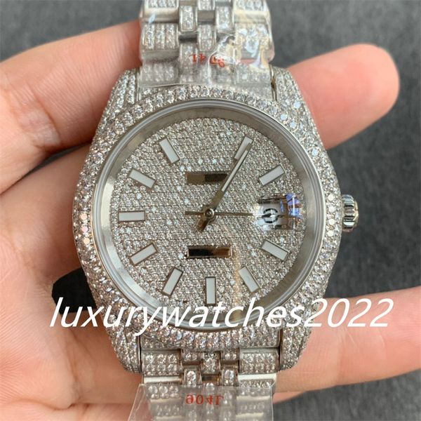 Роскошные мужские часы 41 мм с бриллиантами Часы 2813 Автоматический механический механизм Сапфировое стекло Юбилейный стальной браслет Наручные часы Super Edition