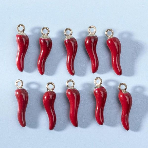 Encantos yeyulin 10 pçs vermelho chili esmalte liga de metal cor ouro pimenta pingentes para diy artesanato brinco pulseira colar jóias