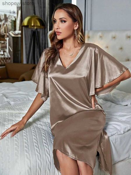 Damen-Nachtwäsche, Gold-Seiden-Satin-Nachtwäsche, lockere, lässige, sexy Heimkleidung, Nachtkleid, Sommer-Nachtwäsche, Rüschenärmel, Damen-Pyjamas, Unterwäsche