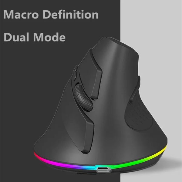 Fareler Çift Mod Dikey Kablosuz Fare Makro Tanımı Bluetooth USB fareleri şarj edilebilir arkadan aydınlatmalı oyun Windows PC için Kablolu Mause