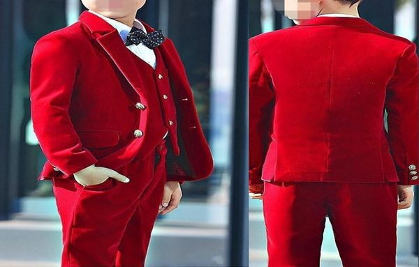 Красный бархатный смокинг для мальчиков, 2019 год, костюмы для кольценосцев, костюм для дня рождения для мальчика, детские свадебные костюмы, куртка, брюки, жилет, бант 4998781
