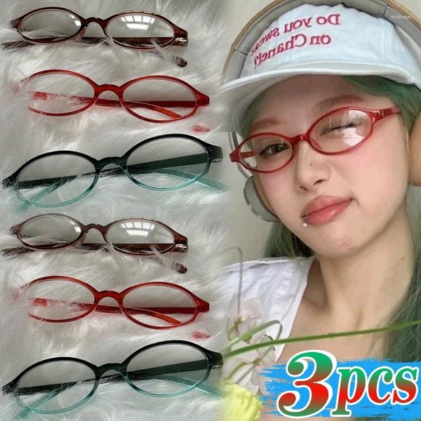 Güneş Gözlüğü 1/3pcs Kırmızı Yeşil Oval Çerçeve Gözlükleri Kadın Kızlar Y2K Retro Anti Mavi Hafif Gözlük Cam Bilgisayar Okuma gözlükleri Dekoratif
