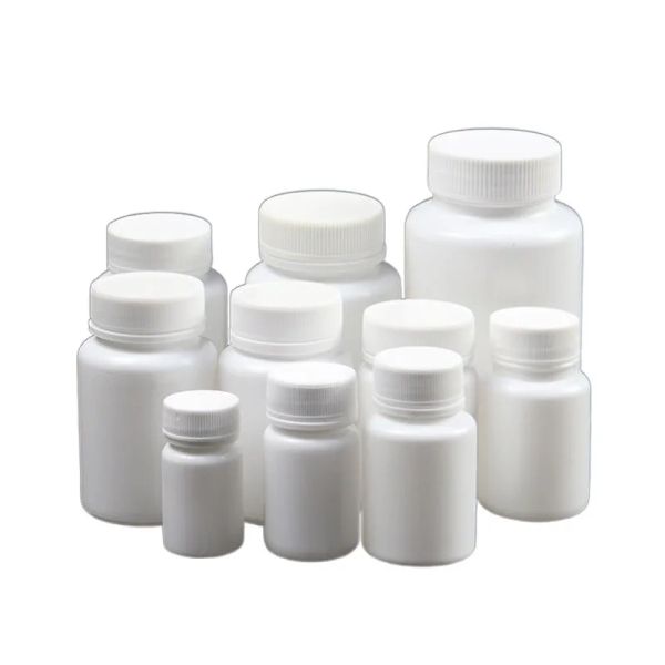 Bottiglie 50PCS 15ml100ml Reagente di plastica Imballaggio Bottiglie riutilizzabili HDPE Bianco Contenitori con sigillo vuoto Pillola medicinale Fiale in polvere solida