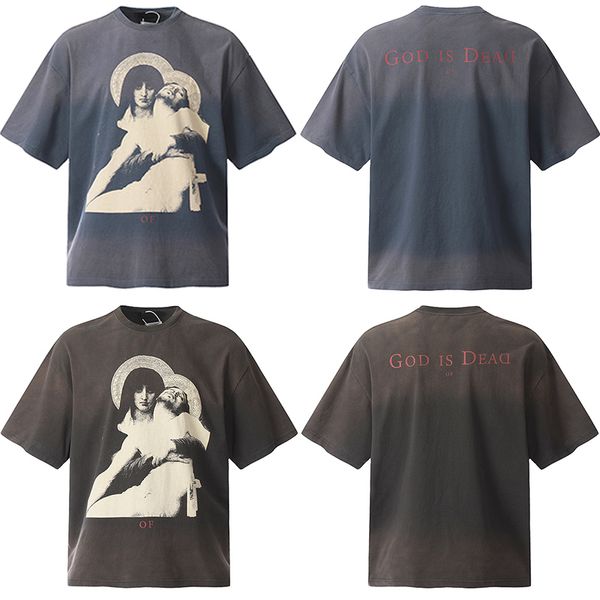 24ss USA Jesus Dead Stampa vintage Tee Lavato Maglietta da uomo Primavera Estate Donna Oversize Street skateboard Maglietta casual in cotone 0302