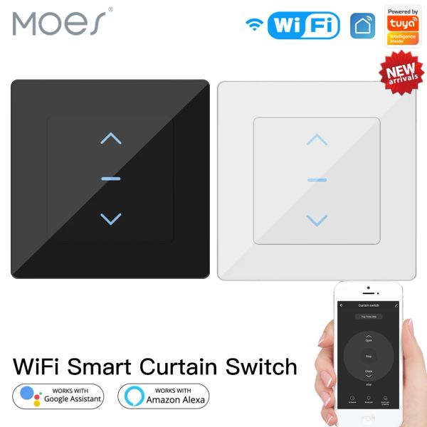 Steuern Sie den neuen WiFi Smart Curtain Switch Touch Design für motorisierte Vorhänge und Rollos mit der Tuya Smart Life App Alexa Google