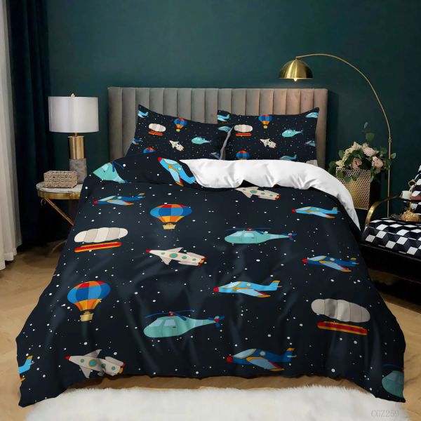 Sets Raumfahrzeuge Bettdecke Cover für Jungen Kinder Astronomie Bettwäsche Set Mikrofaser Außenraum Abenteuer farbenfrohe Raumfahrzeug König Quilt Cover